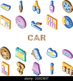 Car Vehicle Details Collection Icons Set Vector Stock Vector