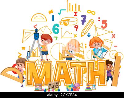 Math icon with kids and math tools illustration Stock Vector