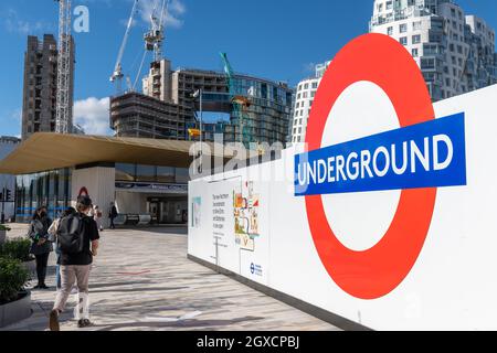 London. UK. 10.03.2021. Exterior view of Battersea Power Station, one of two new London Underground station on the Northern Line. Stock Photo