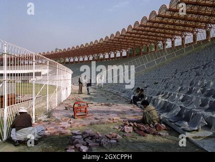The Gaddafi Stadium in Lahore, Pakistan, is renovated in preparation for the 1996 Cricket World Cup Stock Photo