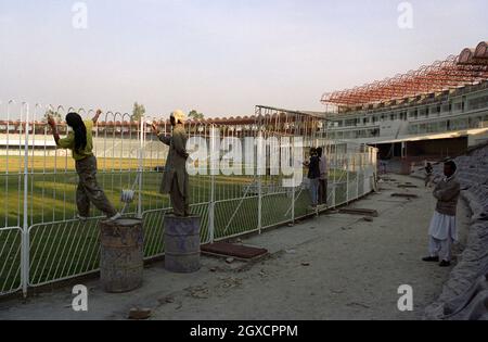 The Gaddafi Stadium in Lahore, Pakistan, is renovated in preparation for the 1996 Cricket World Cup Stock Photo