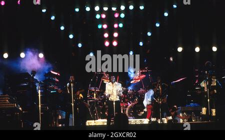 File photo of Michael Jackson performing during his 'Victory' Tour on July 14, 1984 at the Texas Stadium in Dallas, Texas. The singer has died aged 50. Stock Photo