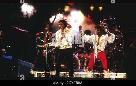 File photo of Michael Jackson performing during his 'Victory' Tour on July 14, 1984 at the Texas Stadium in Dallas, Texas. The singer has died aged 50. Stock Photo