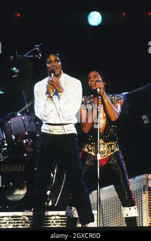 File photo of Michael Jackson performing during his 'Victory' Tour on July 14, 1984 at the Texas Stadium in Dallas, Texas. The singer has died aged 50. Stock Photo