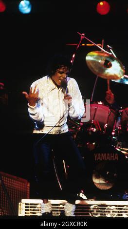 File photo of Michael Jackson performing during his 'Victory' Tour on July 14, 1984 at the Texas Stadium in Dallas, Texas. The singer has died aged 50. Stock Photo