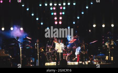 Michael Jackson performs during his 'Victory' Tour on July 14, 1984 at the Texas Stadium in Dallas, Texas. Stock Photo