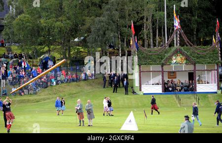 The Royals watch events at the 2009 Braemar Highland Games on September 5, 2009 in Braemar, Scotland. The Braemar Gathering is world famous with thousands of visitors descending on the small Scottish village each year to watch the Games, a Scottish Tradition stretching back hundreds of years. Stock Photo