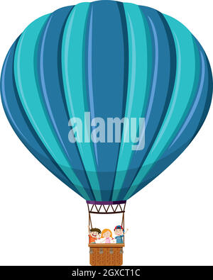 Children riding hot air balloon Stock Vector