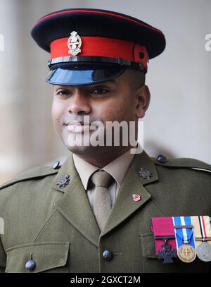 Lance Corporal Johnson Beharry VC arrives for a special service commemorating the passing of the generation of combatants from World War I at Westminster Abbey on November 11, 2009 in London, England. Stock Photo