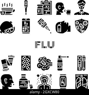 Flu Disease Treatment Collection Icons Set Vector Stock Vector