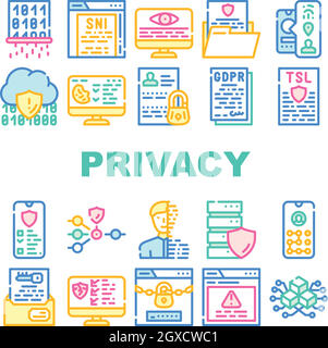 Privacy Policy Protect Collection Icons Set Vector Stock Vector