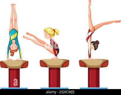 Set of female gymnastics athletes character Stock Vector