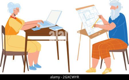 Man And Woman Senior Working Togetherness Vector Stock Vector
