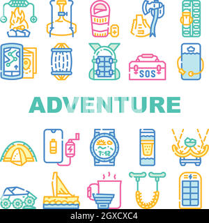 Adventure Equipment Collection Icons Set Vector flat Stock Vector