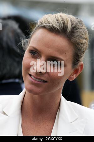 Charlene Wittstock, fiancee of Prince Albert of Monaco, attends the Asprey World Class Cup at Hurtwood Park Polo Club in Surrey on July 17, 2010. Stock Photo