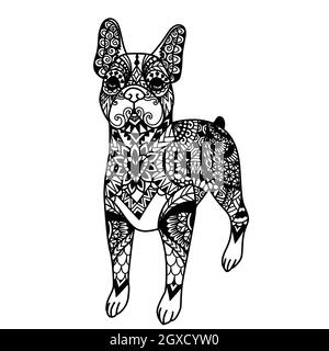 Mandala Boston terrier dog for printing, engraving,laser cut, coloring book and so on. Vector illustration Stock Vector