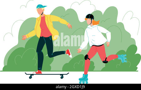 Young Boy And Girl Have Activity Sport Time Vector Stock Vector