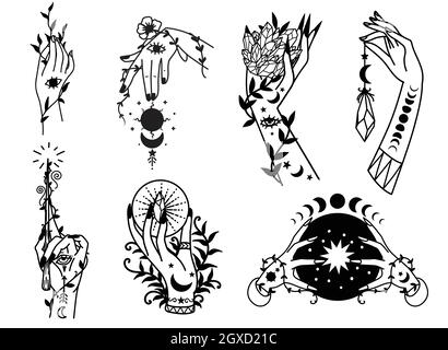 Hand drawn witch hands set for design element. Vector illustration. Stock Vector