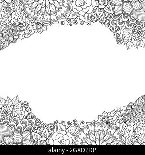 Abstract flowers frame for print on product or adult coloring book,coloring page. Vector illustration. Stock Vector