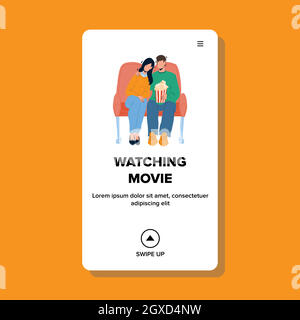 Couple Watching Movie In Cinema Together Vector Stock Vector