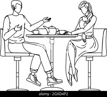 Romantic Couple Dating In Cafe Communicate Vector Stock Vector