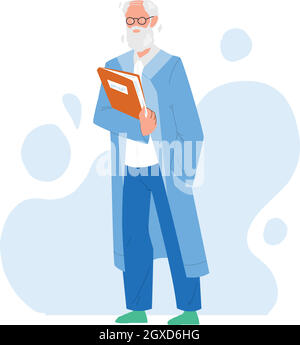 Scientist Old Man In Uniform With Folder Vector Stock Vector