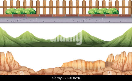 Seamless background with moutains and fence Stock Vector