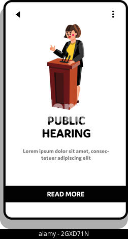 Public Hearing Woman Speaker At Pedestal Vector Stock Vector