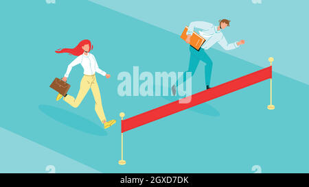 Man And Woman Rivals Running Characters Vector Stock Vector