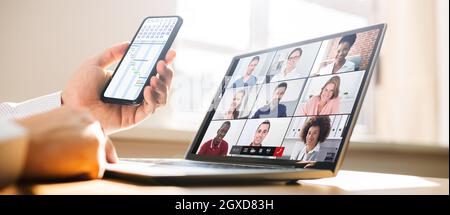 Virtual Business Presentation Or Videoconferencing On Computer Screen Stock Photo
