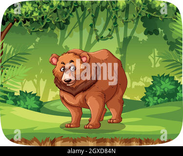 Brown bear in jungle scene illustration Stock Vector Image & Art - Alamy