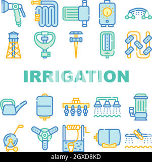 Irrigation System Collection Icons Set isolated illustration Stock Vector