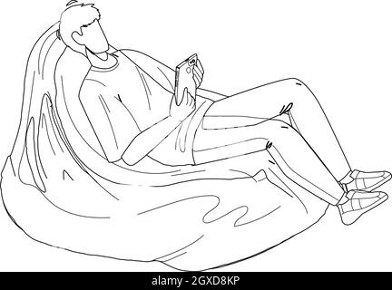 Man Relax On Bean Bag And Playing On Phone Vector Stock Vector