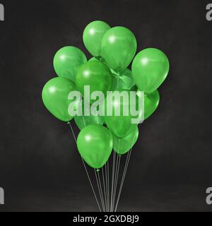 Green balloons bunch on a black wall background. Horizontal banner. 3D ...