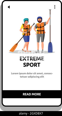 Extreme Sport Rafting People With Paddle Vector Stock Vector