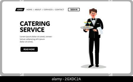 Catering Service Worker With Drinks On Tray Vector Stock Vector