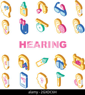 Hearing Equipment Collection Icons Set Vector Illustrations Stock Vector