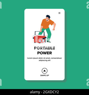 Portable Power Generator Tool Starting Man Vector Stock Vector