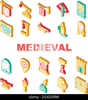 Medieval Middle Age Collection Icons Set Vector Stock Vector