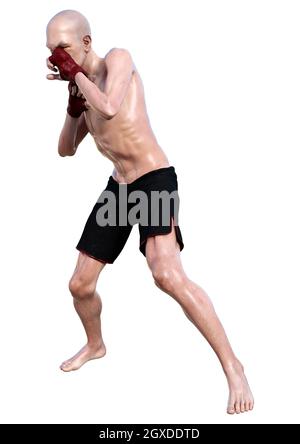 3D rendering of a senior man boxing isolated on white background Stock Photo