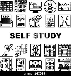 Self Study Lessons Collection Icons Set Vector Stock Vector