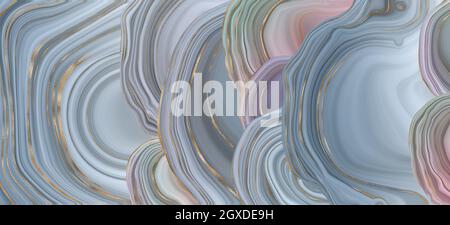 Agate stone texture with gold. Blue grey Fluid marbling effect with gold vein. Horisontal abstract Agate Background in pastel colours. Illustration Stock Photo