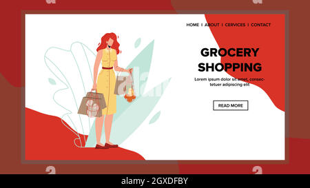 Woman Shopper Shopping Grocery Supermarket Vector Stock Vector