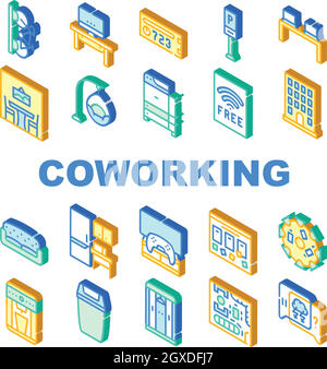 Coworking Work Office Collection Icons Set Vector Stock Vector