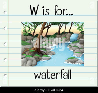 Flashcard letter W is for waterfall Stock Vector