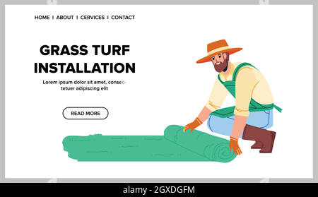 Grass Turf Installation Gardener In Garden Vector Stock Vector