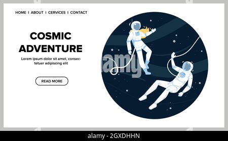 Cosmic Adventure Astronauts In Outer Space Vector Stock Vector