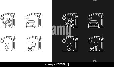 Manufacturing process linear icons set for dark and light mode Stock Vector