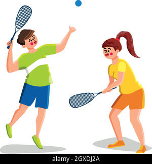 Squash Game Playing Young Man And Woman Vector Stock Vector