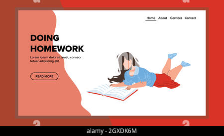 Doing Homework And Reading Literature Girl Vector Stock Vector